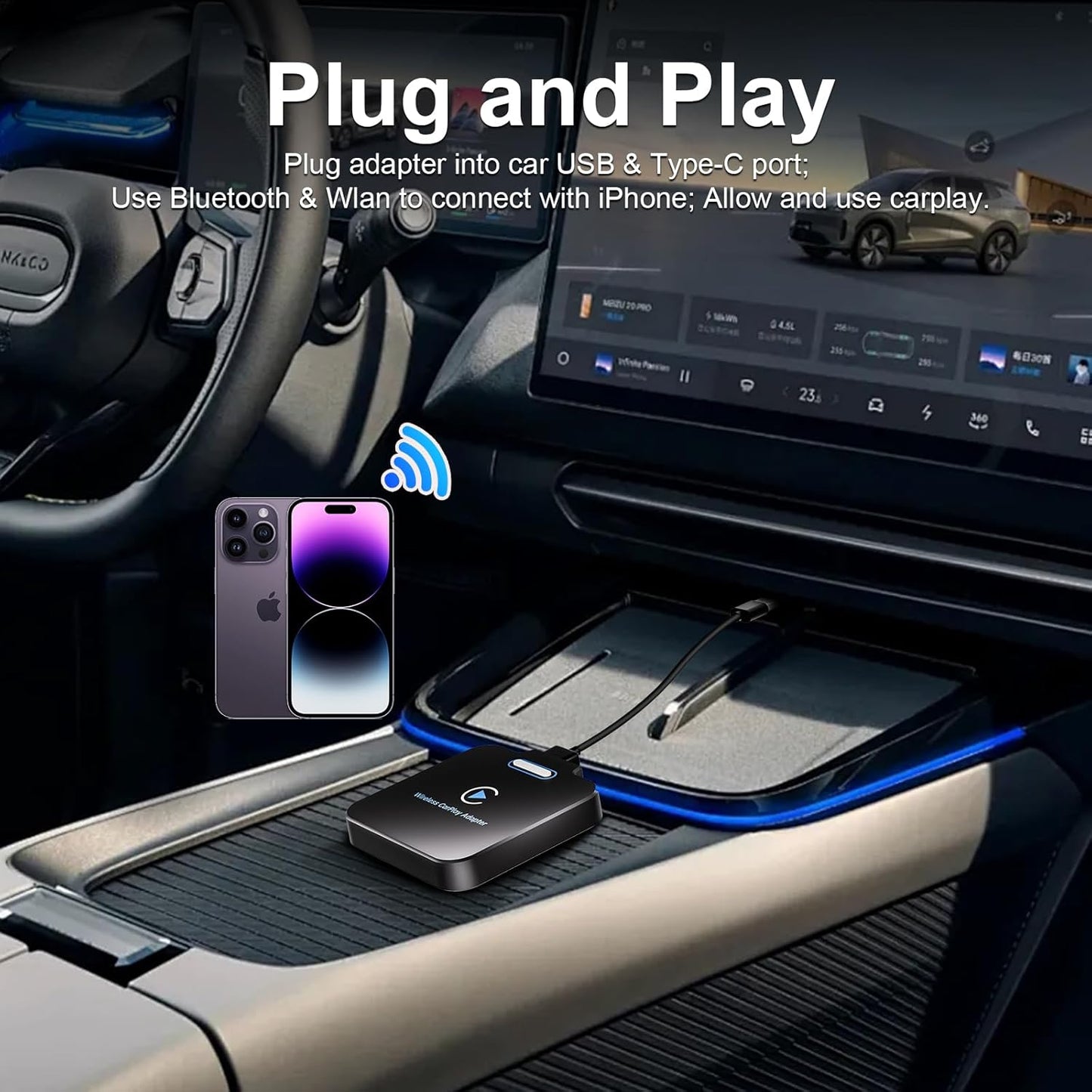 Adaptador Carplay & Android Auto Inalámbrico Para Iphone, Convierte Cable De Fábrica En Dongle Para Control Plug & Play, Compatible Con Coches Desde 2017