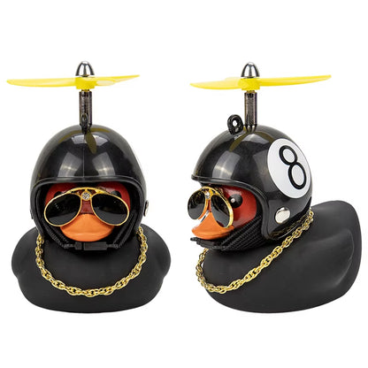 Car Ornament Duck with Helmet Broken Wind Small Black Duck Road Bike Motor Riding Cycling Car Accessories Interior without Light