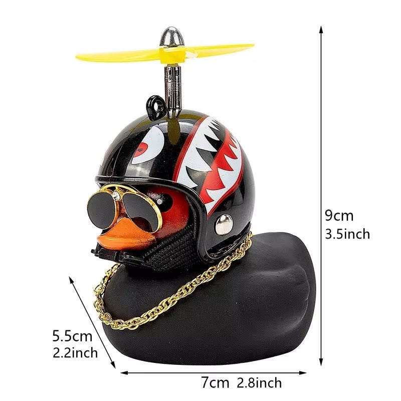 Car Ornament Duck with Helmet Broken Wind Small Black Duck Road Bike Motor Riding Cycling Car Accessories Interior without Light
