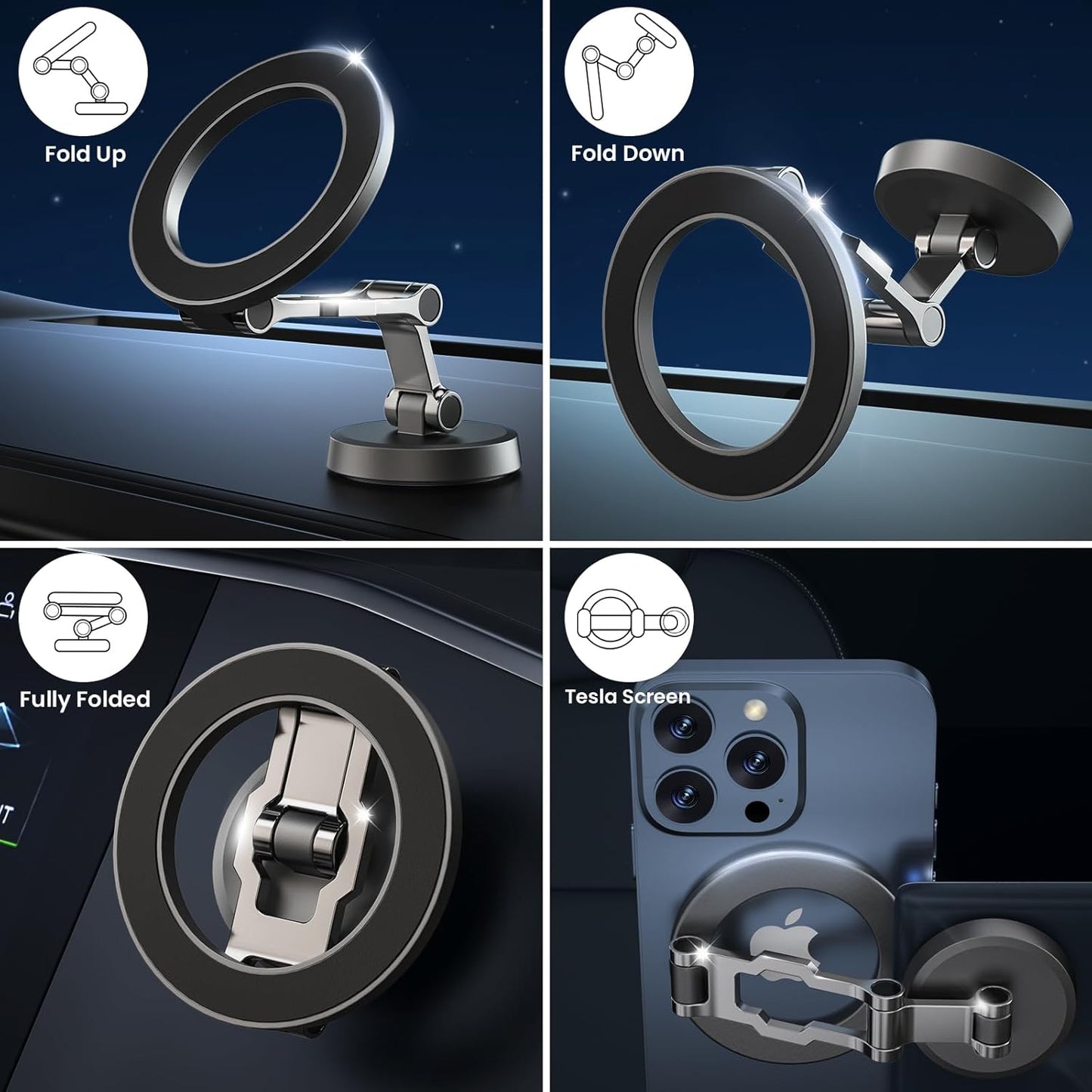 Soporte Movil Coche Para Magsafe,Soporte Magnético Plegable,Rotación De 360°,Succión Potente,Parabrisas & Salpicadero Porta Movil,Todo Metal Soporte Telefono Coche Para Iphone Y Funda Magsafe