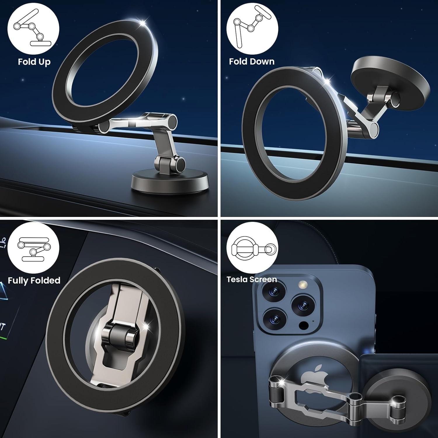 Soporte Movil Coche Para Magsafe,Soporte Magnético Plegable,Rotación De 360°,Succión Potente,Parabrisas & Salpicadero Porta Movil,Todo Metal Soporte Telefono Coche Para Iphone Y Funda Magsafe