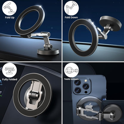 Soporte Movil Coche Para Magsafe,Soporte Magnético Plegable,Rotación De 360°,Succión Potente,Parabrisas & Salpicadero Porta Movil,Todo Metal Soporte Telefono Coche Para Iphone Y Funda Magsafe