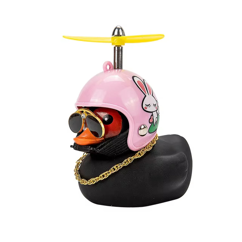 Car Ornament Duck with Helmet Broken Wind Small Black Duck Road Bike Motor Riding Cycling Car Accessories Interior without Light