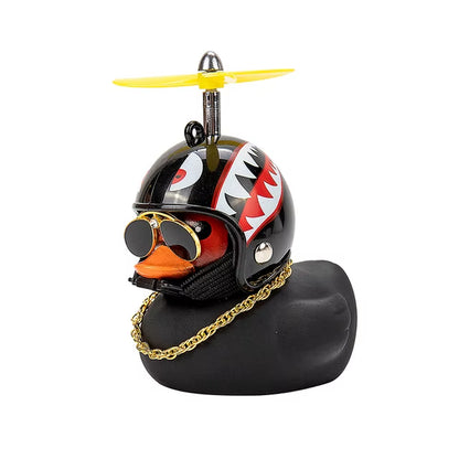 Car Ornament Duck with Helmet Broken Wind Small Black Duck Road Bike Motor Riding Cycling Car Accessories Interior without Light