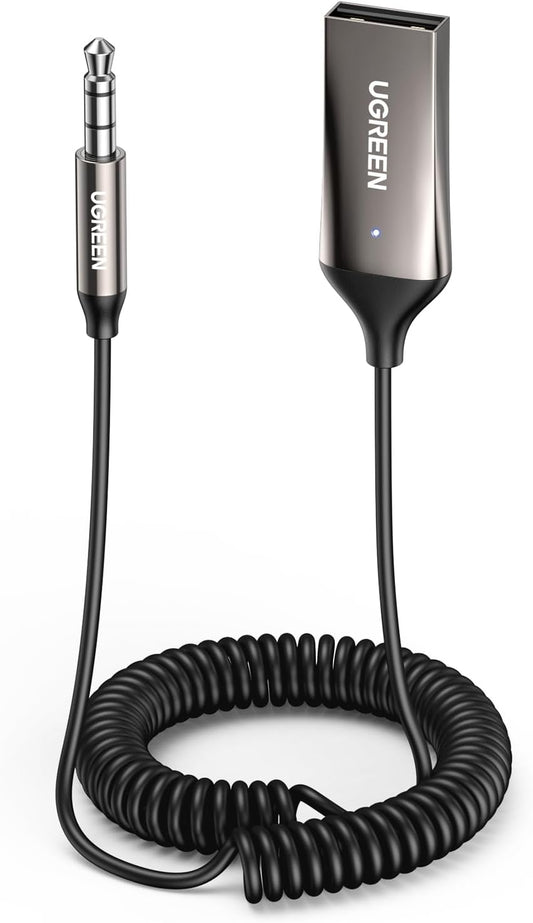 UGREEN Receptor Bluetooth 6.0 Adaptador Jack 3.5Mm Aux Auxiliar Conector Audio Coche Manos Libres, Gris Oscuro