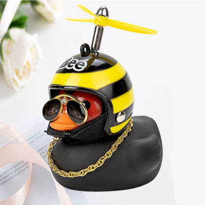 Car Ornament Duck with Helmet Broken Wind Small Black Duck Road Bike Motor Riding Cycling Car Accessories Interior without Light