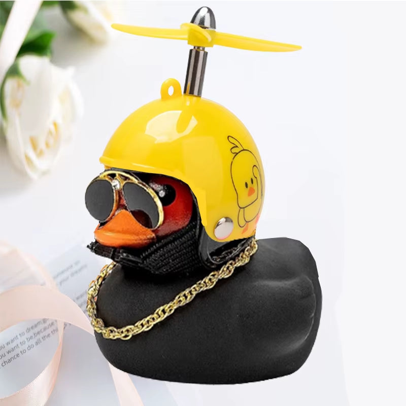 Car Ornament Duck with Helmet Broken Wind Small Black Duck Road Bike Motor Riding Cycling Car Accessories Interior without Light