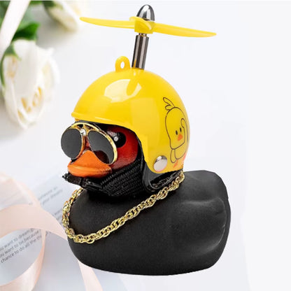 Car Ornament Duck with Helmet Broken Wind Small Black Duck Road Bike Motor Riding Cycling Car Accessories Interior without Light