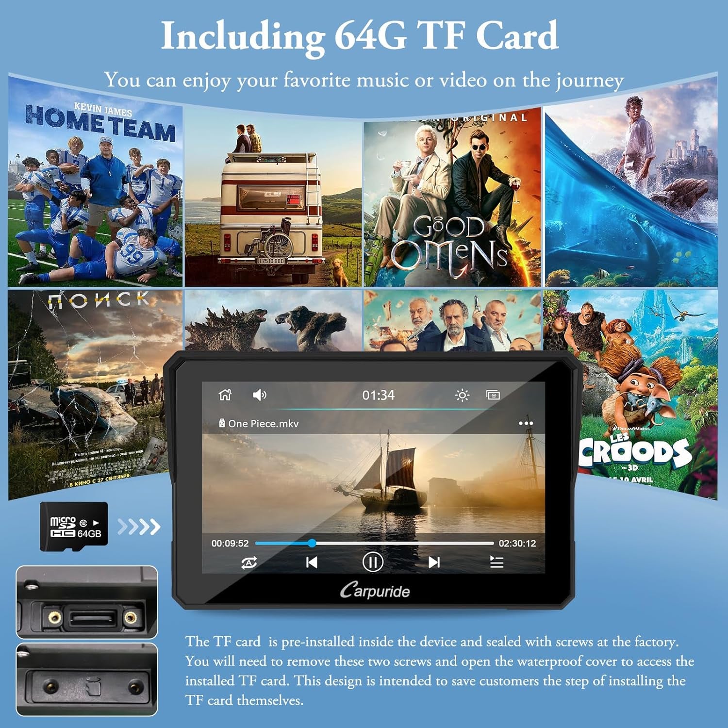 Carpuride W502 Estéreo Portátil Inalámbrico Para Motocicleta Con Doble Bluetooth, Resistente Al Agua IP67, Pantalla Táctil IPS De 5 Pulgadas, TF 64GB, Navegación Gps/Siri/Asistente De Google