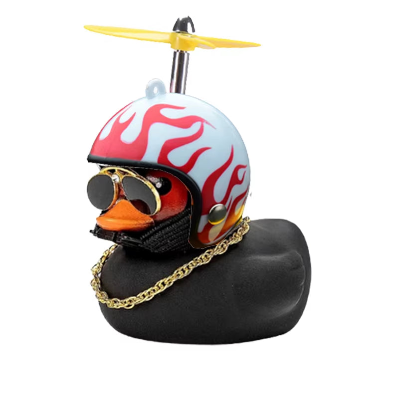Car Ornament Duck with Helmet Broken Wind Small Black Duck Road Bike Motor Riding Cycling Car Accessories Interior without Light