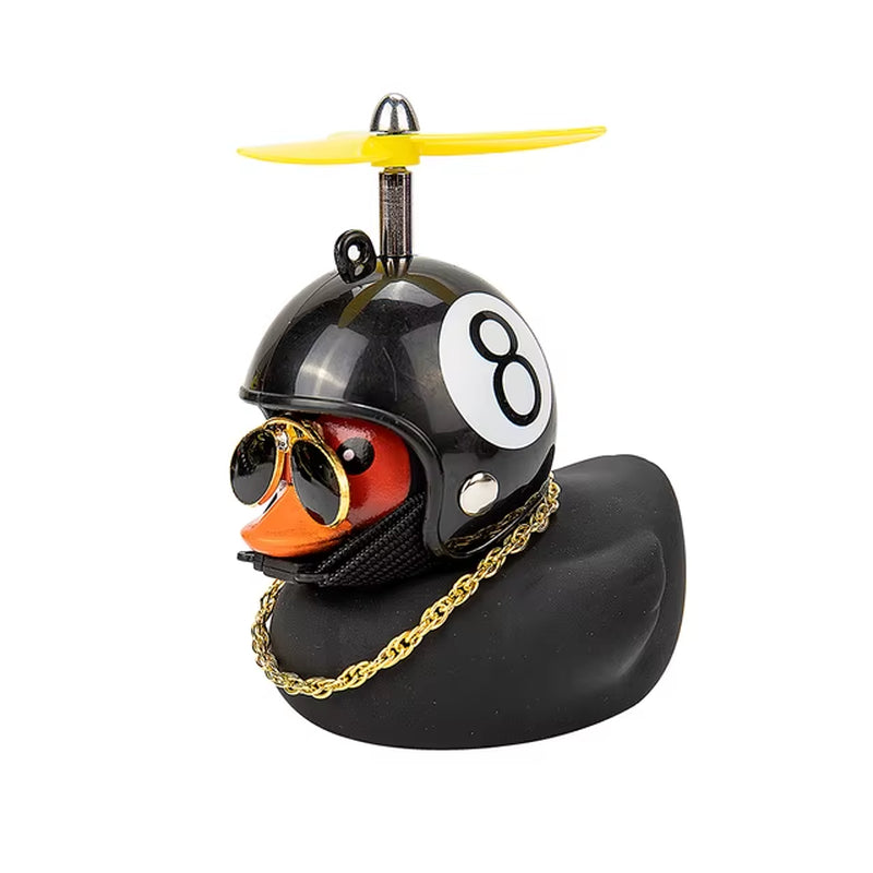 Car Ornament Duck with Helmet Broken Wind Small Black Duck Road Bike Motor Riding Cycling Car Accessories Interior without Light