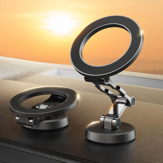 Soporte Movil Coche Para Magsafe,Soporte Magnético Plegable,Rotación De 360°,Succión Potente,Parabrisas & Salpicadero Porta Movil,Todo Metal Soporte Telefono Coche Para Iphone Y Funda Magsafe