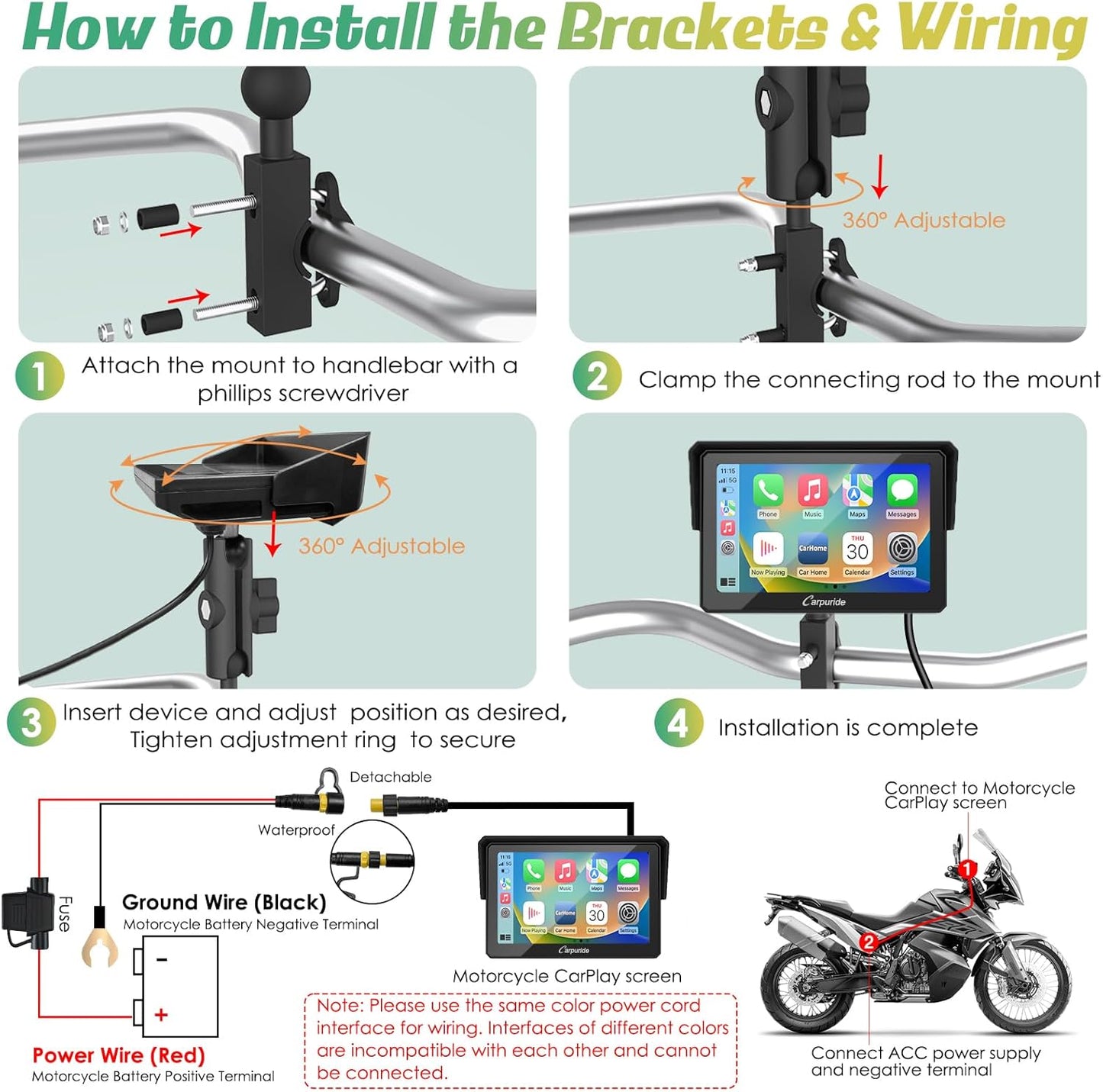 Carpuride W502 Estéreo Portátil Inalámbrico Para Motocicleta Con Doble Bluetooth, Resistente Al Agua IP67, Pantalla Táctil IPS De 5 Pulgadas, TF 64GB, Navegación Gps/Siri/Asistente De Google
