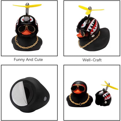 Car Ornament Duck with Helmet Broken Wind Small Black Duck Road Bike Motor Riding Cycling Car Accessories Interior without Light